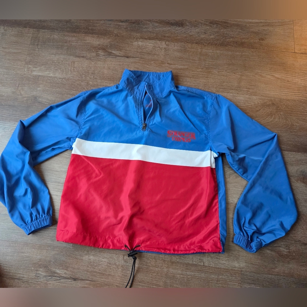 Stranger Things Winbreaker Blue Red Track Retro Semi Crop Juniors size XS